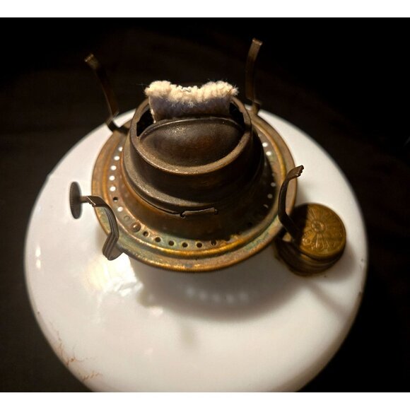 Antique Hand-Painted Milk Glass Oil Lamp With Scenic Winter Landscape Design Bra - Picture 5 of 10